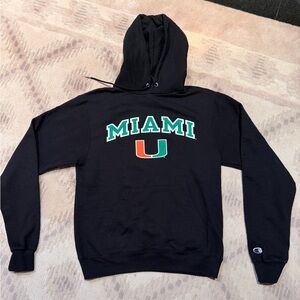 Champion Black Miami U Hoodie with Green & Orange Logo